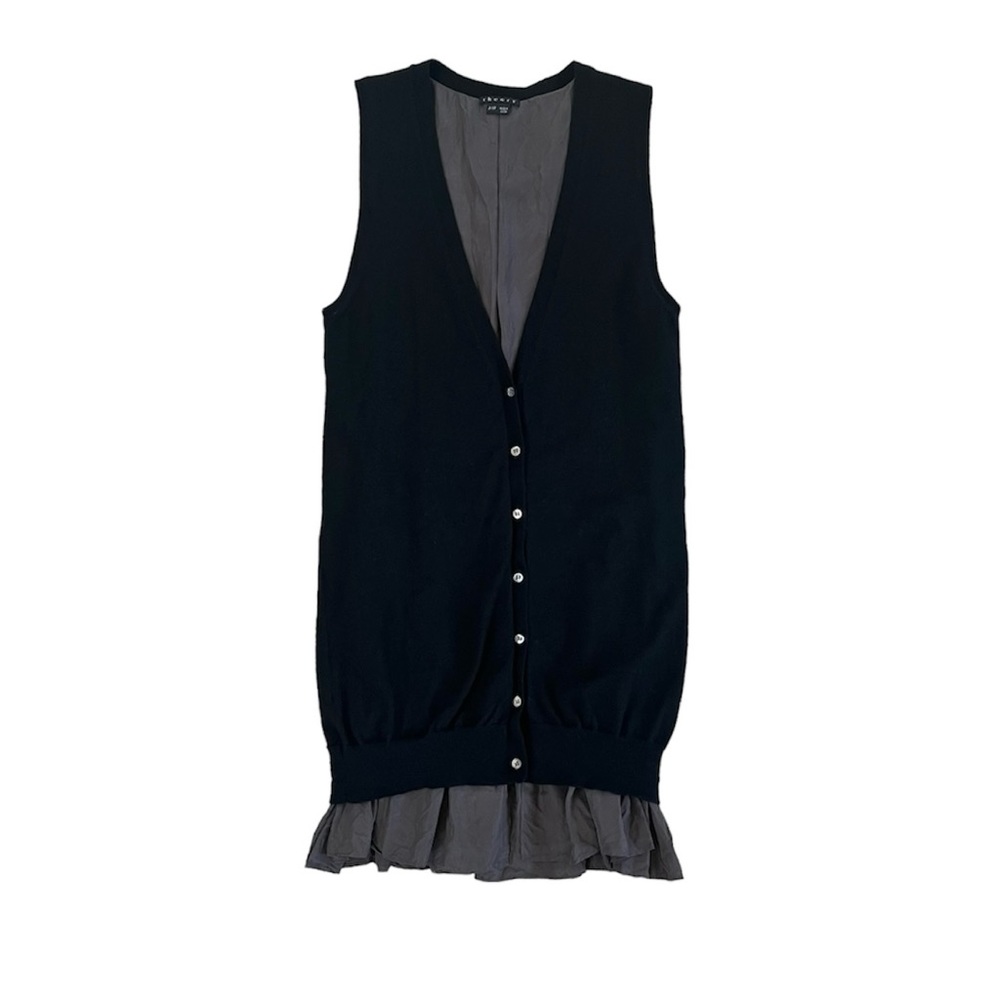 🖤 EUC🖤 THEORY Long Silk Ruffle Trim Vest
